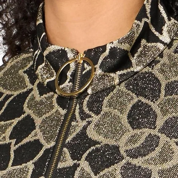 NWT • TRINA TURK • Frosty Meadows Cropped Knit Jacquard Zip-Front Top • Multi 🖤 - Picture 4 of 10